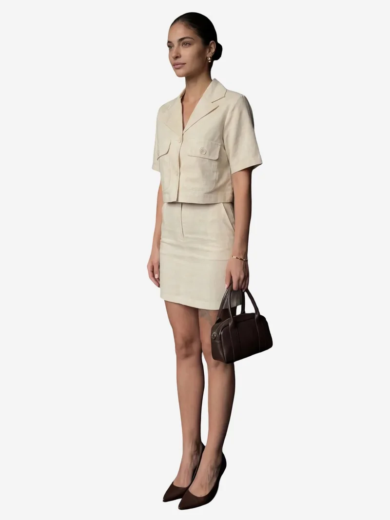 MY FASHION Beige Natural MY FASHION Short Sleeve Crop Shirt & Mini Skirt Two-Piece Set for Women | Best Price UAE